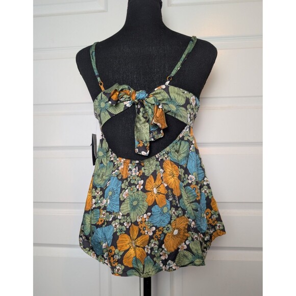 NWT Volcom Size M Cami Tank Top Floral Flowy Back Tie Boho Casual Beachy - Picture 4 of 12